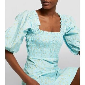 GANNI Organic Cotton Poplin Mini Shirred Dress Sustainable SSENSE 36 4 S $395